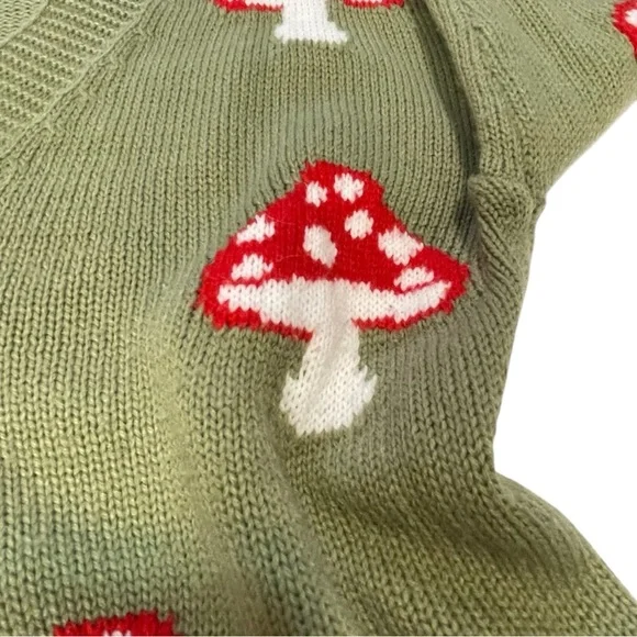 Green Mushroom Patterned Cardigan Sweater - Picture 3 of 6